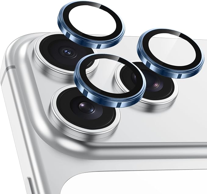 Meshine for iPhone 17 Pro/17 Pro Max Camera Lens Protector,Scratch Proof,Strong Adsorption,9H Hardness with Metal Ring Camera Cover,Ultra Thin Case Friendly, Accessories Lens Protector,Light Blue by Meshine