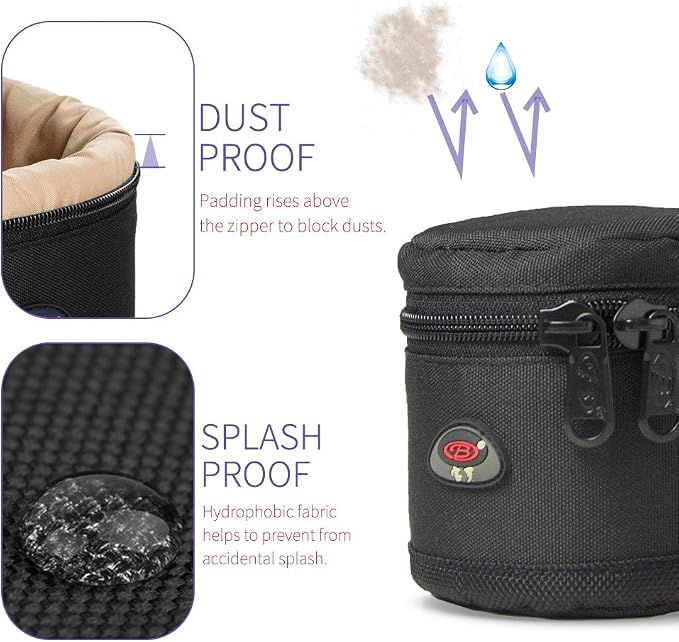DSLR Lens Case Pouch for Small Camera Lens, Fits Up to 2.76" x 2.95" | Padded Lens Pouch – Water-Resistant, Zip Closure, Shoulder Strap, Fits Small DSLR Lenses, Ideal for Travel & Storage - Image 3