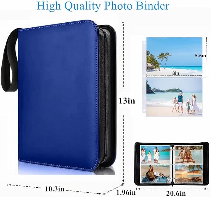 Photo Album 5x7 200 Pockets, Zip Photos Binder Album with 50Pcs Double Sided Pocket Sleeves, PU Leather Pictures Albums Folder, Seed Storage Binder Album (Blue) - Image 3
