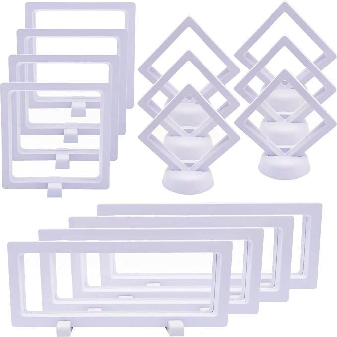 14 Pcs 3D Floating Display Case Floating Frame Display Holder Stands Transparent PE Jewelry Storage Box for Challenge Coin Medal AA Medallions (White) by Unknown