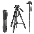 NEEWER Portable Aluminum Alloy Camera 2 in 1 Tripod Monopod Max. 70"/177cm with 3 Way Swivel Pan Head and Carrying Bag for DSLR, DV Video Camcorder (SAB264, Black) by Neewer