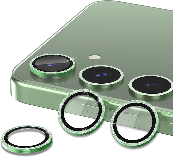 for Samsung Galaxy S24 Camera Lens Protector, Individual Metal Ring Tempered Glass Lens Cover, [Strong Adsorption] Scratch Resistant Ultra-Thin HD Clear Lens Cover, 2 Set-Green Sparkly - Image 2