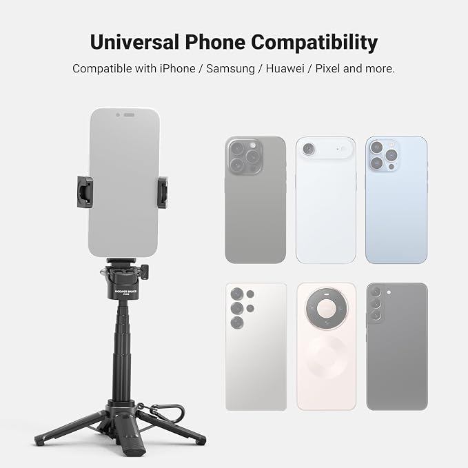 NEEWER Mini Tripod for Phone, Lightweight Foldable Small Selfie Stick Cell Phone Clamp Desk Stand with Remote & Cold Shoe Mounts Compatible with iPhone Android Samsung for Video Recording, PA986 Black - Image 8