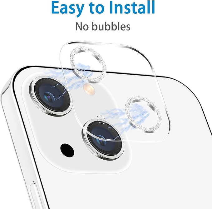 3 Pack Dengduoduo Tempered Glass Camera Lens Protector for iPhone 14 6.1" & iPhone 14 Plus 6.7", Glitter Bling Diamond, Ultra HD, 9H Hardness, Anti-Scratch, Case Friendly, Easy to Install [No Affect on Night Shots] - Image 5
