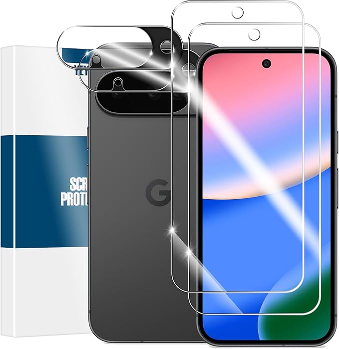 Screen Protector for Google Pixel 10, [2+2 Pack] Tempered Glass & Camera Lens Protectors[Ultrasonic Fingerprint Unlock] [Case Friendly] [Bubble-Free] Screen Protector Glass For Pixel 10 by YEYEBF