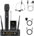 UHF Wireless Microphone System Set: Metal Cordless Handheld/Headset/Lavalier Lapel Mics, Bodypack Transmitter, Receiver - 2*15 Channels 200ft Range for Church, Karaoke Singing, DJ, Wedding, Speech by lococomicrophonesystem