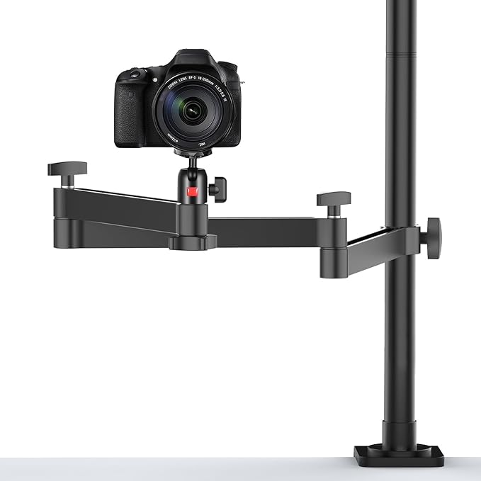 ULANZI Aluminum Camera Desk Stand Overhead Mount with Flexible Arm | 27.6in Center Shaft, 29.5in Extending Arm, Load 4.41lb, 3-Stage Adjustment, 360° Ball Head, for DSLR Ring Light Webcam by JUSMODirect