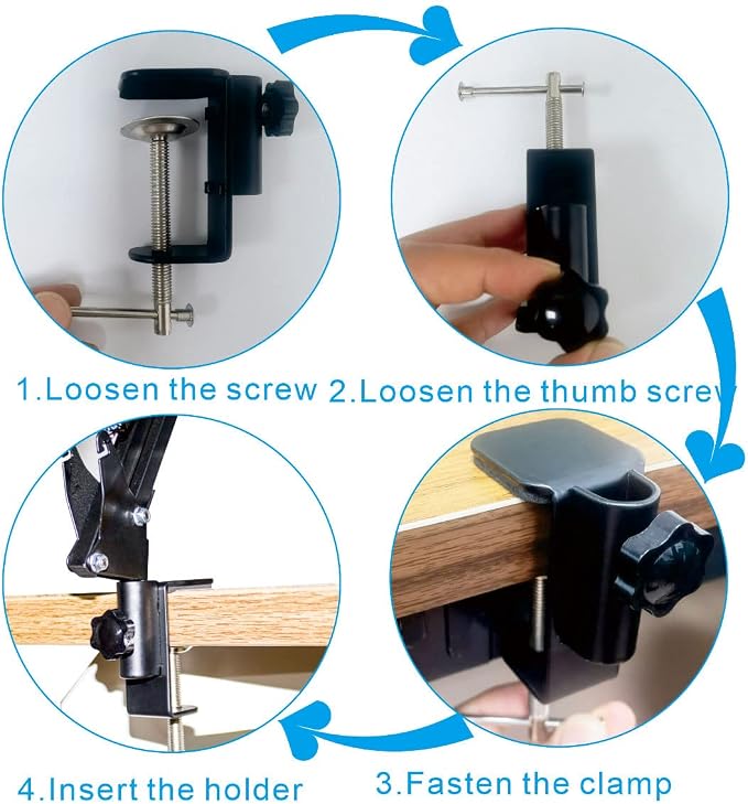 Replacement Heavy Duty C Clamp for 1/2” Base Magnifying Lamp,Desk Lamp,Swing Arm Lamp,Phone I pad Mount,Tablet Mic Holder,Table Mount Clamp for Microphone Stand Mic Boom Arm (Metal Black) - Image 5
