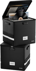 DocSafe Vinyl Record Storage Box with Lock,Fireproof Record Organizer Storage for 100+ Single Records(12-inch), Collapsible Storage Crate with Lid & Handles for Valuable Album Collection,Black,2 Pack by DocSafe