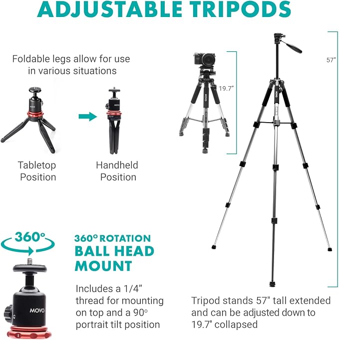 Movo iVlogger-PRO Wireless Vlogging Kit for iPhone/Android | Fullsize Tripod, YouTube Starter Kit with Wireless Microphone, Tripod, LED Light for Content Creators - Image 6