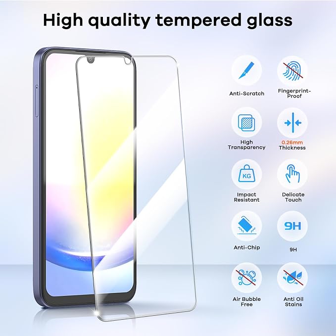 4+4 for Samsung Galaxy A25 5G Screen Protector Camera Lens Protector | 9H Tempered Glass Cell Phone Protector - Image 3