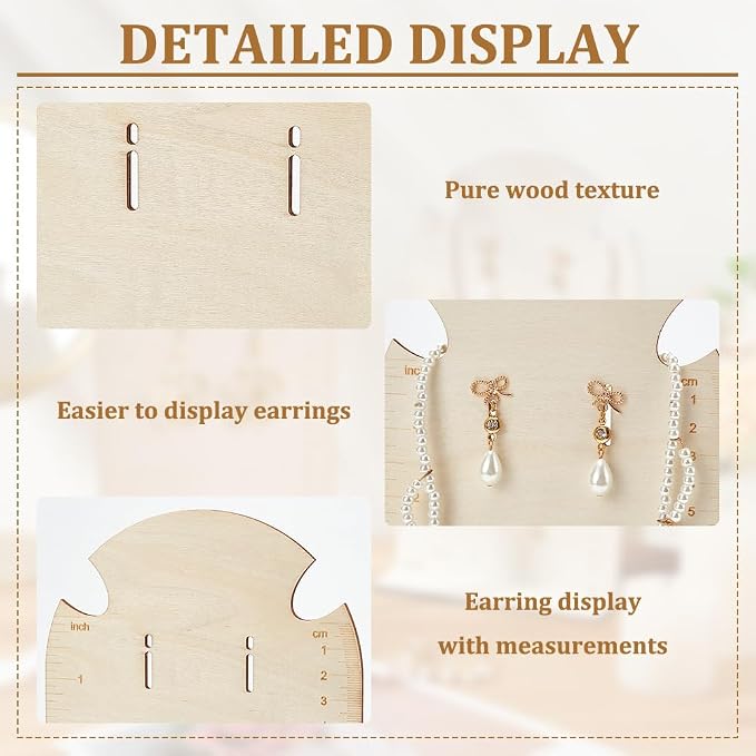 FINGERINSPIRE 2 Pcs Earring Measurement Display Stand 5.3x3x9.8 Wood Ear Stud Stand Earring Organizer Frame with Measurements Floral White Arch-Shaped Earring Holder for Measuring Selling Earring - Image 4