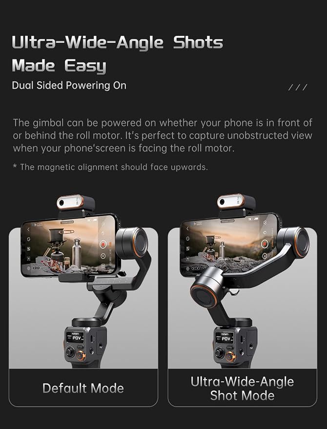 Hohem iSteady M6 Kit Gimbal Stabilizer for iPhone &Android,3-Axis Gimbal | AI Tracking,Magnetic Fill Light,0.91-inch OLED Display, 400g Max Payload ,360° Inception Mode,18h Battery - Image 4