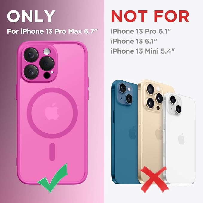 CAPRARO for iPhone 13 Pro Max Case, Compatible with MagSafe | Upgraded [Full Camera Protection] Shockproof Protective Slim Translucent Matte Magnetic Phone Case 6.7'', Shocking Pink - Image 2