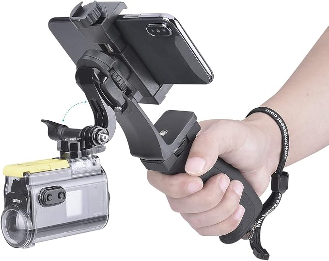 2in1 Ergonomic Portable Action Camera+Smartphone SYN Hand Grip Stabilizer Combo Mount Video Vlogging Rig Holder Kit for GoPro iPhone Interview Travel YouTube Tiktok Streaming-Mic+Light Adapter - Image 4