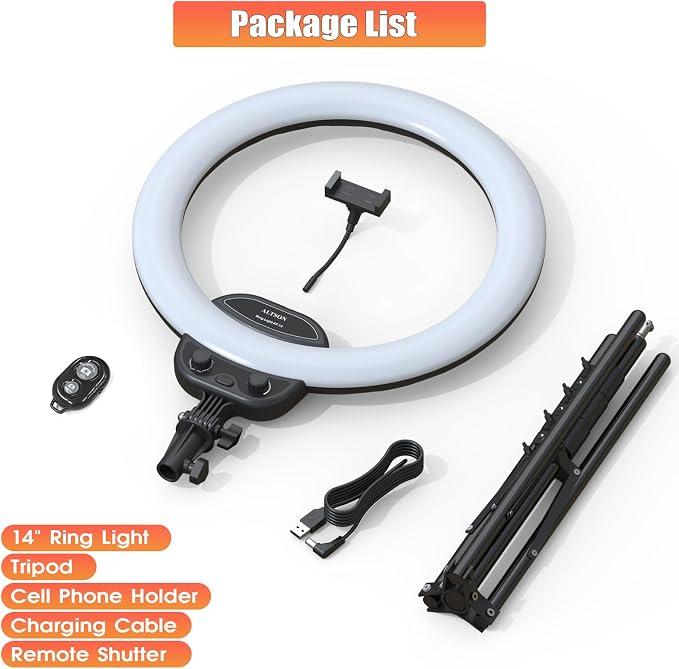 14'' Selfie Ring Light with 63'' Tripod Stand & Phone Holder, Dimmable LED Phone Ring Light for Video Recording/Live Streaming/Makeup/YouTube/TikTok, Circle Light with Remote for Phone&Camera - Image 7