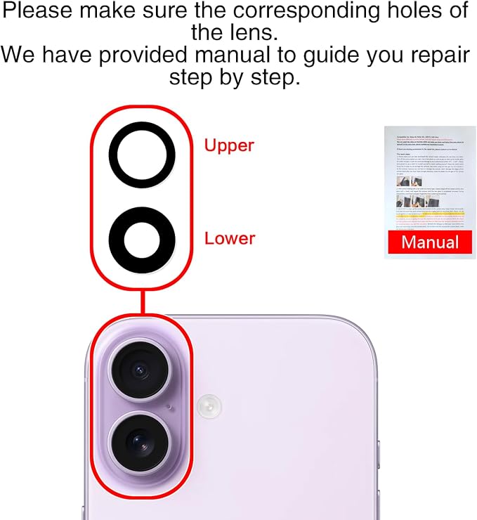 for ASDAWN Back Rear Camera Lens Glass Replacement for iPhone 17 6.3 inch with Pre-Installed Adhesive, Back Lens Glass with Installation Manual + Repair Tool Set - Image 7