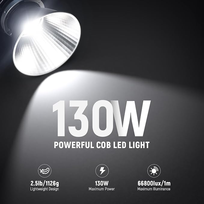NEEWER MS150 LED Video Light with 2.4G/APP Control, 130W 5600K Studio Daylight Mini COB Continuous Output Lighting, 66800lux/1m, CRI 97+/TLCI 98+, 9 Effects, 0-100% PWM Dimming, Bowens Mount Adapter - Image 2