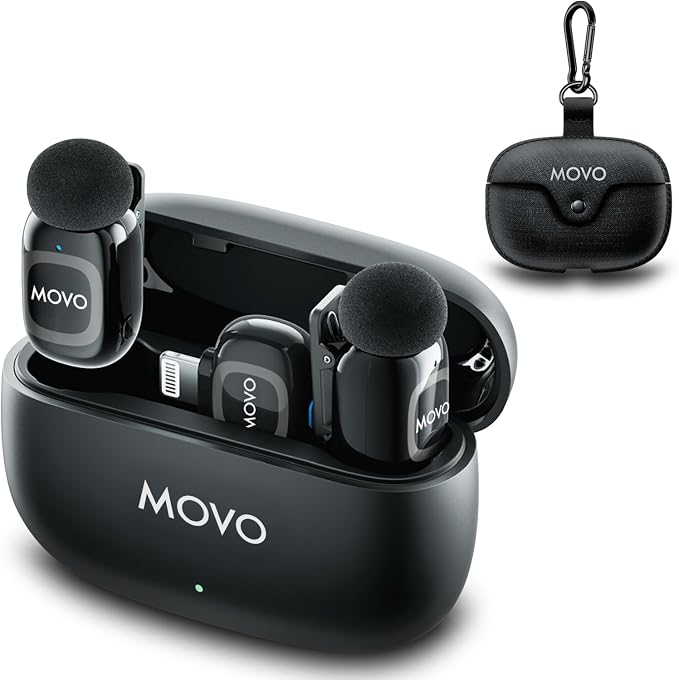 Movo NanoMic Dual Lightning Wireless Microphone for iPhone 14 and Below– Lavalier Mic for iPhone, Great for Vlogging, TikTok, Content Creation by Movo