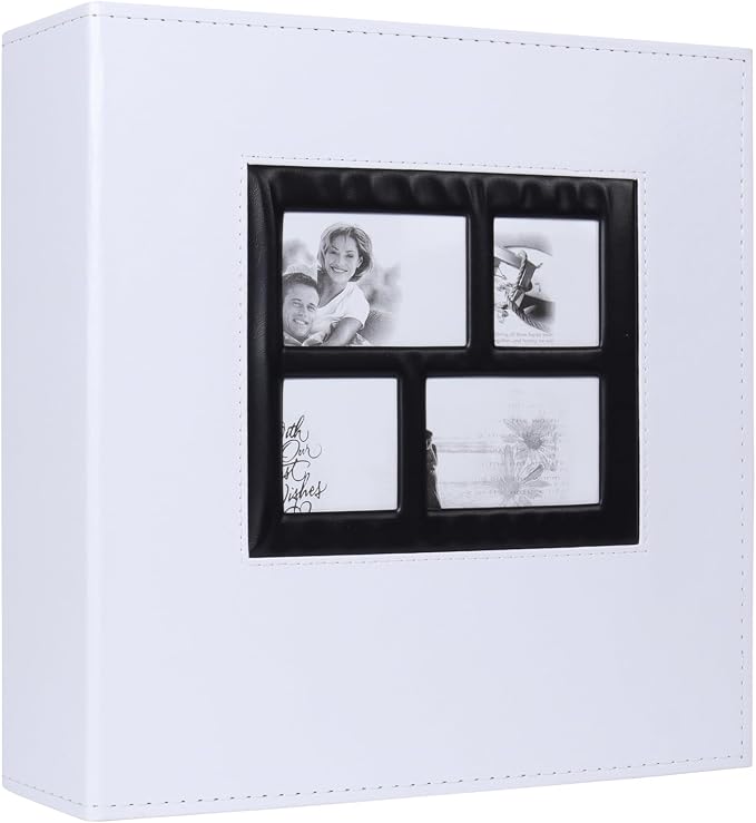 RECUTMS Photo Album 4x6 1000 Pockets Leather Large Wedding Albums White | Extra Large Capacity, Black Page, Horizontal and Vertical Pockets, Birthday Family Memory Pictures Book, DIY Cover Window by RECUTMS