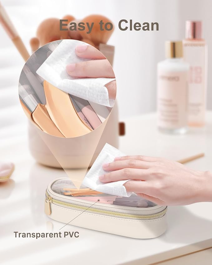 Soimeat Clear Travel Makeup Brush Holder, Leather Makeup Brush Toiletry Bag, Portable Cosmetic Brush Case, Transparent Waterproof Makeup Brush Storage Bag, White - Image 4