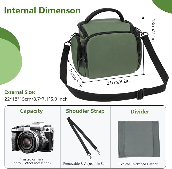 Ainiv DSLR Camera Bag, Large Waterproof Anti-Shock SLR Camera Case, Green | Adjustable Shoulder Strap Camera Backpack, Portable Crossbody Single Shoulder Backpacks Compatible with Canon, Sony, Nikon - Image 2