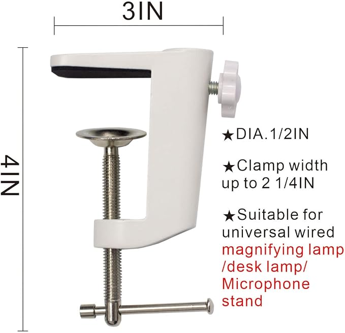 Replacement Heavy Duty C Clamp for 1/2” Base Magnifying Lamp,Desk Lamp,Swing Arm Lamp,Phone I pad Mount,Tablet Mic Holder,Table Mount Clamp for Microphone Stand Mic Boom Arm (ALU White) - Image 3