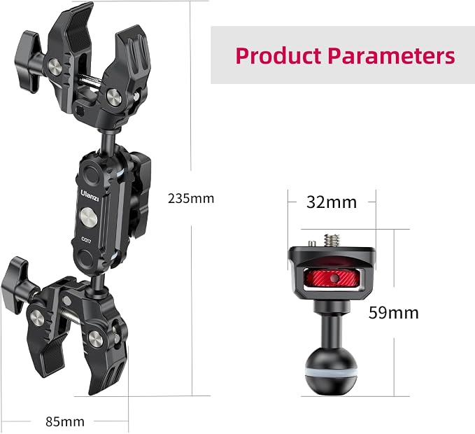 ULANZI Super Clamp Double Camera Clamp with 1/4" Adapter, CO17 Crab Plier | Clip Bracket Mount Monitor Magic Arm Double Ball Head Adapter for Photo Studio Light Stand Photo Boom Stand, Cross Bars - Image 6