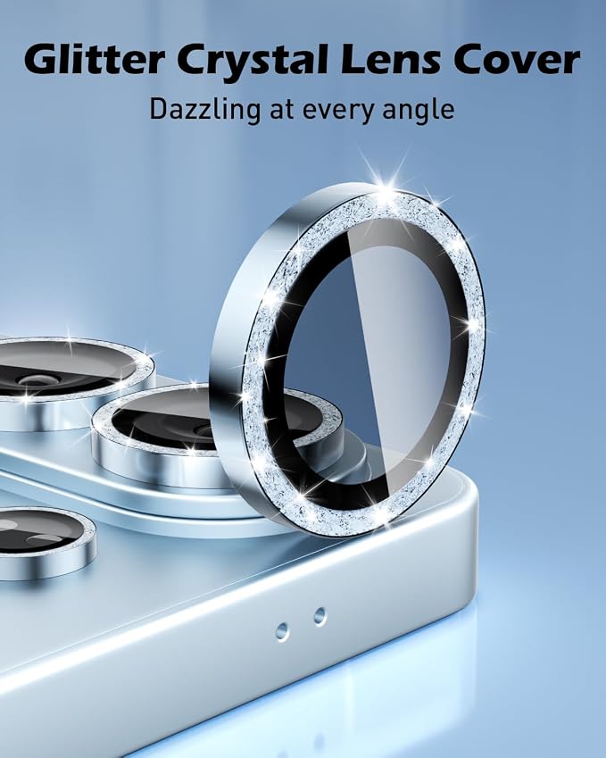 CloudValley for Samsung Galaxy S26 Ultra Camera Lens Protector Bling | 9H Tempered Glass + Aluminum Alloy Lens Protective Ring [Glitter Decoration] Ultra-HD Individual Lens Cover,Glitter Blue - Image 2