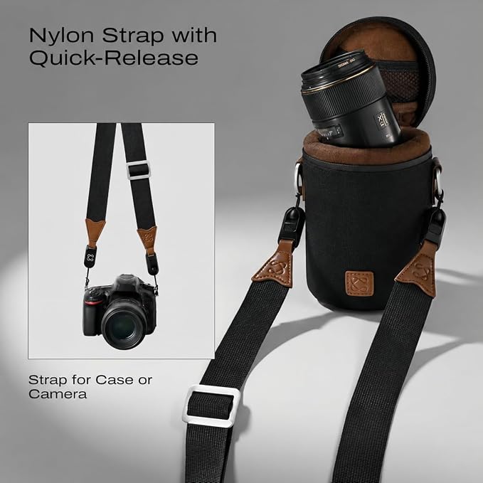 Premium Camera Lens Case with Quick Release Strap, Water Resistant Protective Lens Pouch for DSLR Camera, 2 Size L and M, Compatible for Canon, Nikon, Sony, Pentax, Olympus - Image 7