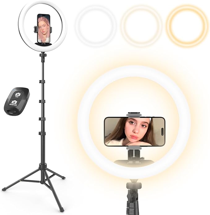UBeesize 12" Ring Light with 62" Extendable Tripod Stand & Remote | LED Selfie Light with Phone Holder for Video Recording, Makeup, Content Creation, YouTube, TikTok, Twitch, Camera & Webcam by UBeesize