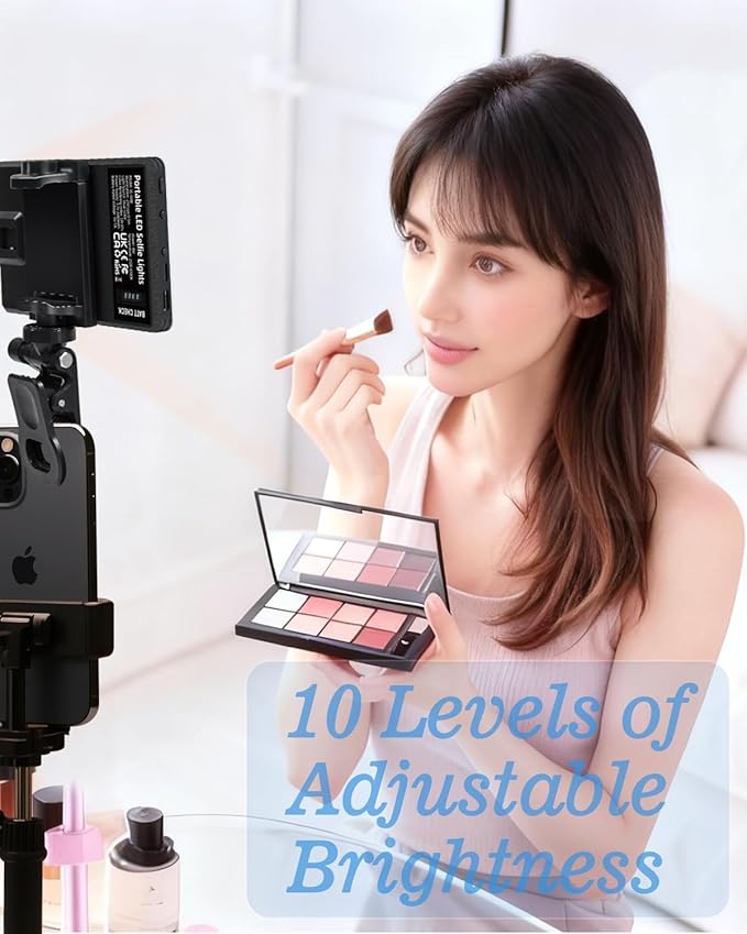 60 LED Portable Selfie Light Video Conference Lighting with Clip & Camera Tripod Adapter Rechargeable 2000mAh CRI 97+, 3 Light Modes for Phone iPhone Webcam Laptop Photo Makeup (Black) - Image 7