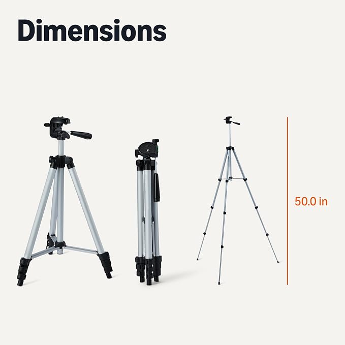 Amazon Basics 50" Lightweight Tripod for Camera and Phone with Travel Bag, Remote Control, Height Adjustable, 360-Degree Rotation, Aluminum, Silver - Image 5