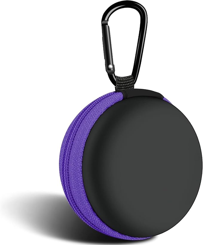 Round Earbud Case Portable EVA Carrying Case Storage Bag Cell Phone Accessories Organizer with Carabiner for Earphone, Earbud, Earpieces, SD Memory Card, Camera Chips, Purple by Woyinger