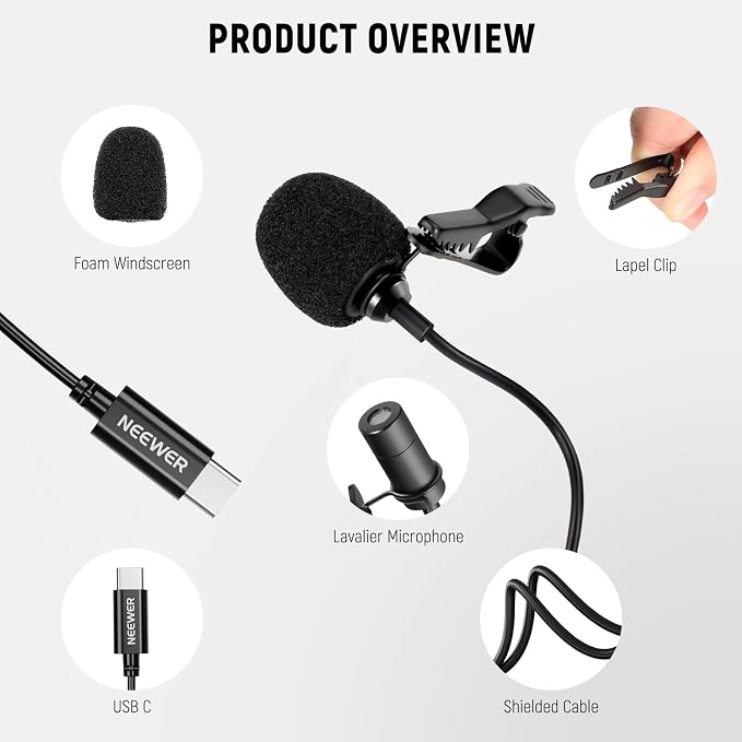 NEEWER Mini USB C Lavalier Microphone 2 Pack Compatible with iPhone 16 15 Pro Max Android Phone Tablet PC, Clip On Omnidirectional Condenser Lapel Mic with 2m/6.6ft Cable - Image 5