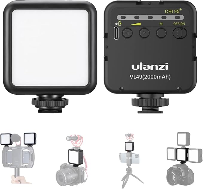 Ulanzi VL49 On-Camera LED Video Fill Light, 5500K 2000mAh Rechargeable | CRI95+, 3 Cold Shoe Light, Dimmable Brightness, Portable Mini Photography Lighting, for Vlog TikTok YouTube Live Streaming by ulanzi