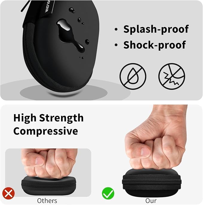 1 Pack Oval Earbud Case Storage Bag with Carabiner, Black | Portable EVA Carrying Case, For Wired/Wireless Headphones, SD Card Storage, Camera Chip - Image 3