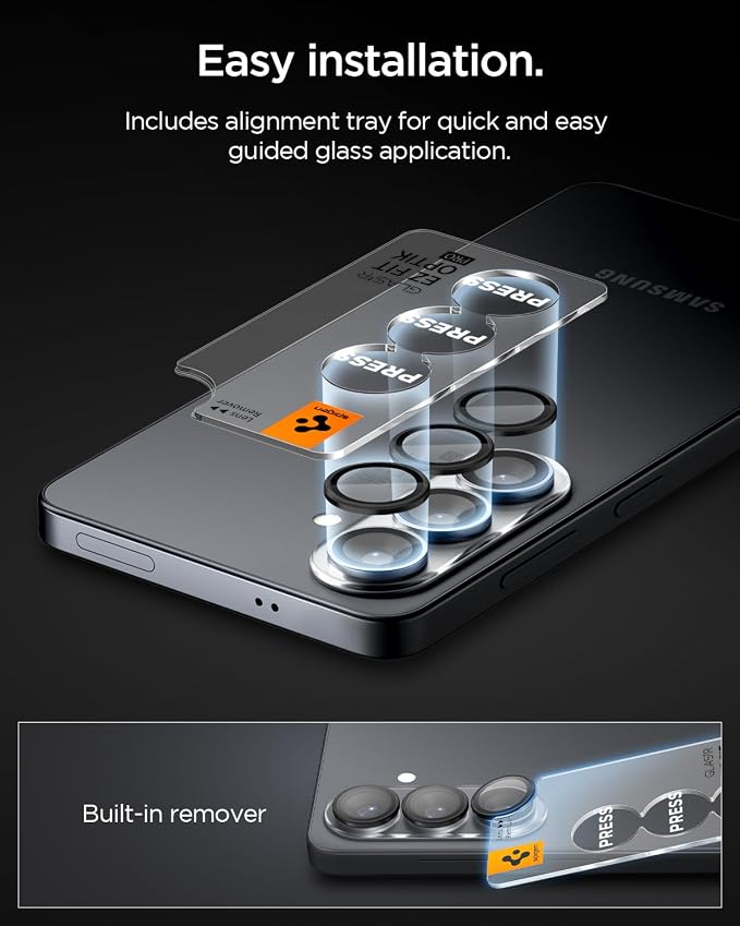 Spigen Camera Lens Protector for Galaxy S26 Plus - Black [2 Pack] | GlasTR EZ Fit Optik Pro, 9H+ Tempered glass, Scratch resistant, Original photo quality, Auto-align tray, Case-friendly - Image 4