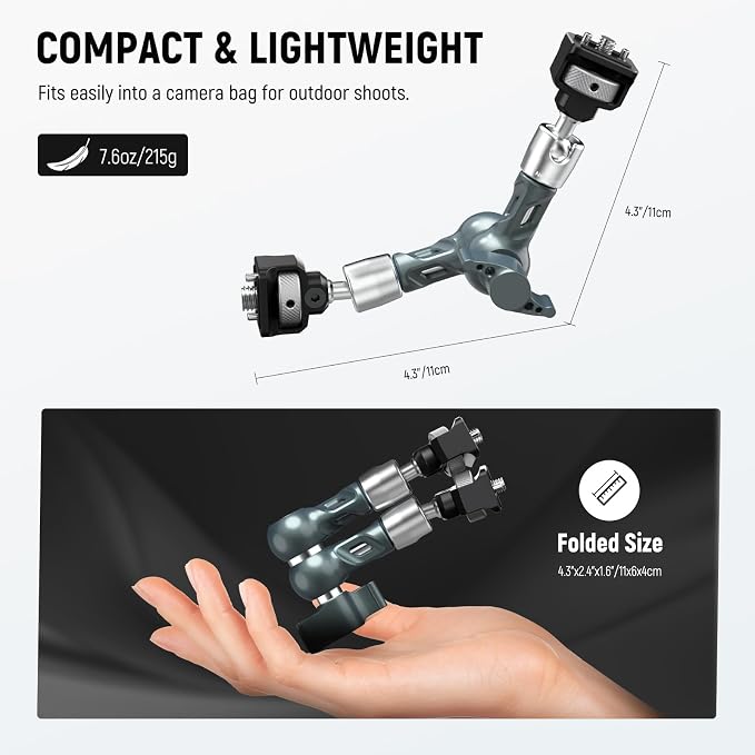NEEWER 7" Articulating Magic Arm, Camera Monitor Mount Ball Heads Anti Twist Pins 1/4" 3/8" Screws for DSLR Action Camera Webcam Video Light Compatible with SmallRig Cage Rig, Max Load 6.6 lbs, UA082 - Image 6