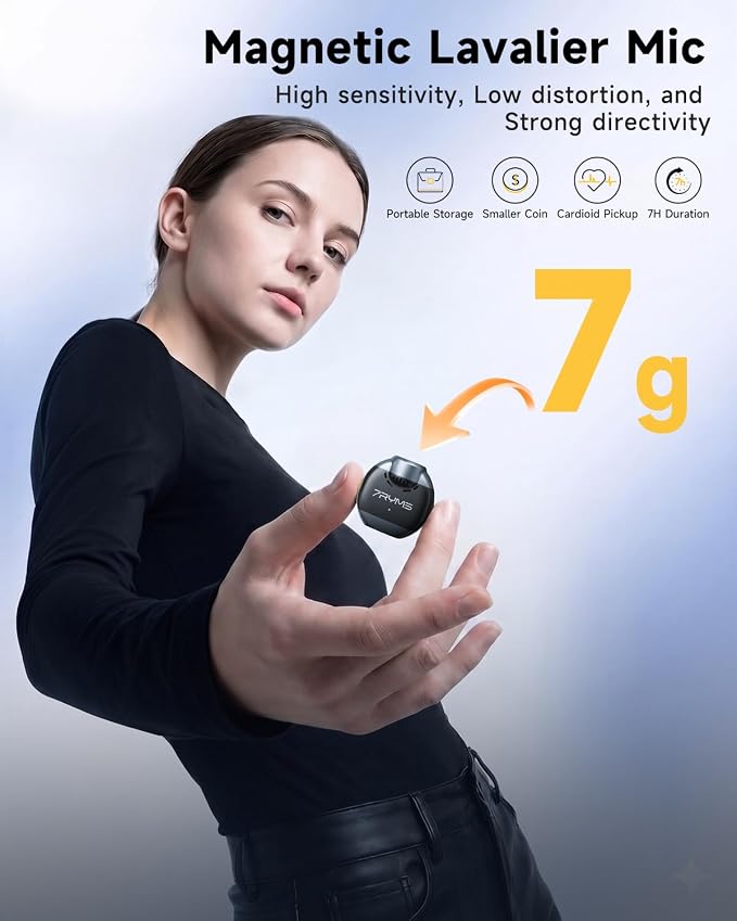 7RYMS WA2 Wireless Voice Amplifier Teacher with Magnetic Lavalier Mic | Noise Cancellation, Magnetic Charging Case, 23H Working, 164ft Range, for Teaching, Speech,Training Outdoor,Tour Guide, Yoga - Image 3