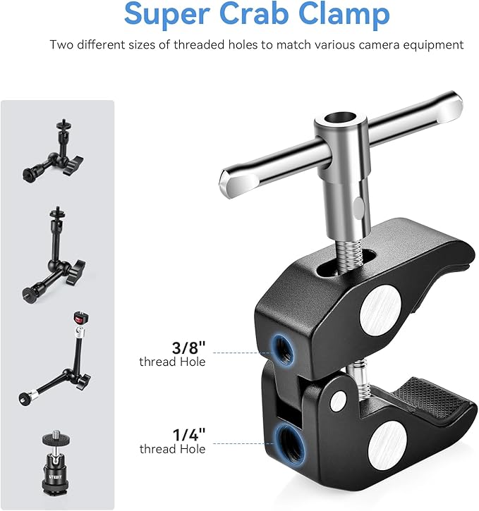 UTEBIT 11" Magic Arm Clamp with Super Clamp | ARRI 1/4" Thread, ARRI 3/8" Thread - Image 5