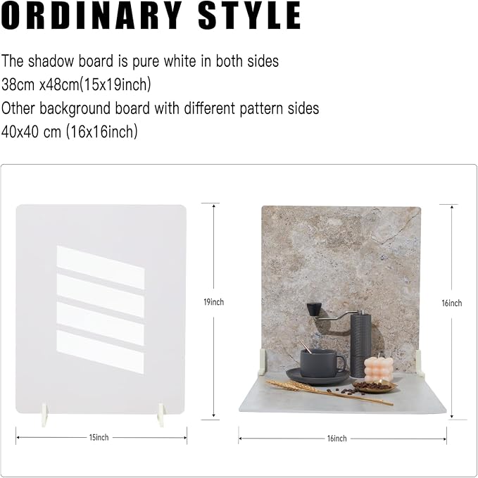 BEIYANG 4PCS 16x16 Inch Backdrop Boards and 1PCS 15x19 Inch Window Shadow Pane, Perfect Backdrop Kit for Small Product Such as Food Drink Make-up Flower, Durable Waterproof - Image 7