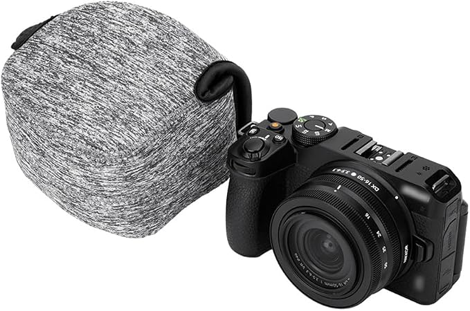 Neoprene Camera Sleeve Case for Nikon Z50II/Sony ZV-E10 II +16-50mm lens | fits for X-T50 + XC15-45mm Compact Camera, 6mm thick Neoprene, Anti Scratch. Touch-fastening flap. without strap, by KIWIFOTOS