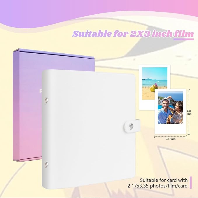 Ruibytree 320-Pocket PU Leather Photo Album for Instax Mini Camera, White | Gift-Ready Packaging, PU Leather Cover, Acid-Free Pages, Side-Loading Clear Pockets, Durable Binding, Easy Photo Viewing - Image 2