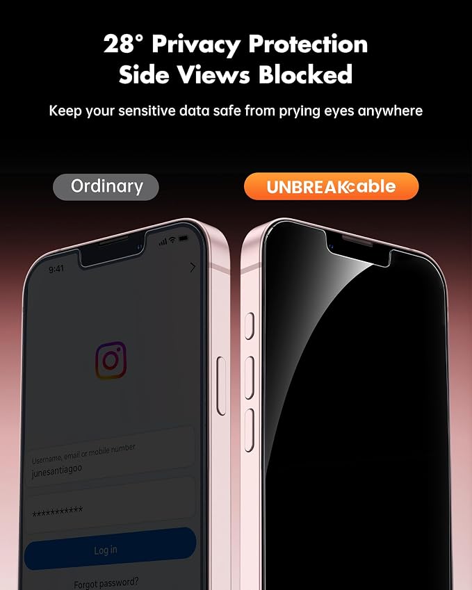 UNBREAKcable Privacy Screen Protector for iPhone 17e, 2-Pack | True 28° Anti-Spy, Shatterproof Tempered Glass, 9H Hardness, Easy Install, Bubble-Free, Anti-Scratch, Case Friendly - Image 2
