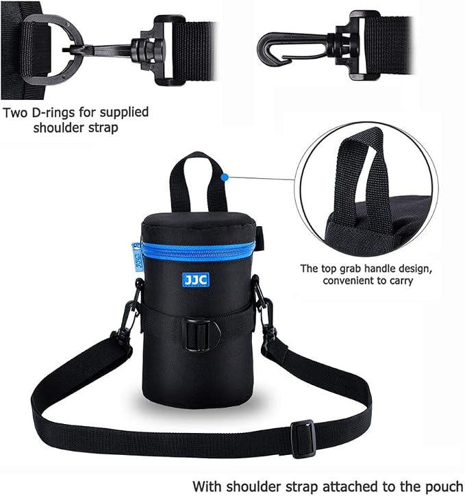 JJC Camera Lens Case Pouch, Padded Bag Fits Lens up to 3.1 x 6.1 (D x L) | for Canon RF 85mm/EF-S 55-250mm/EF 75-300mm/Nikon Nikkor AF-S 55-300mm Lens & More, Waterproof Polyester, with Shoulder Strap - Image 2