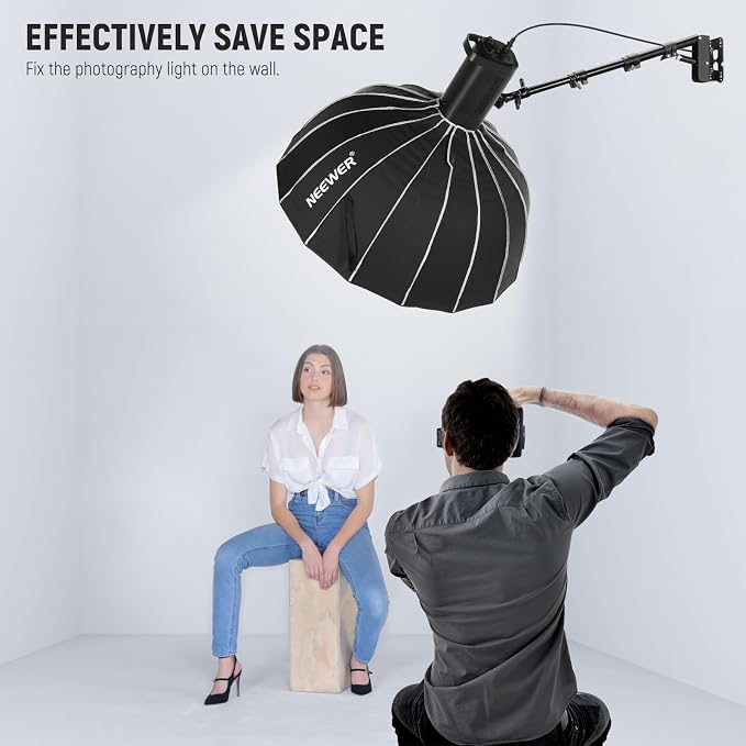 NEEWER Ring Light Wall Mount Boom Arm, 22"-46"/55-116cm, Aluminum Alloy | 180° Swivel, Triangle Light Wall Mounting, for Photography Strobe Monolight Softbox Umbrella Reflector, Max 6.6lb/3kg, WB-100 - Image 2