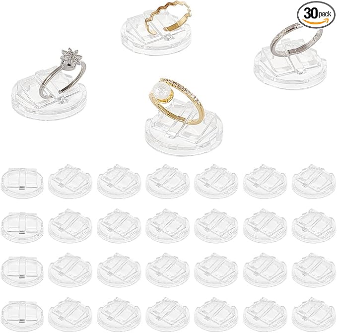 AHANDMAKER 30 Pc Acrylic Ring Display Holder - Transparent Ring Showcase for Selling, Wedding & Home Retail Showcase, Round by AHANDMAKER