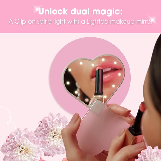 Riki Sweetheart Clip-On LED Makeup Mirror and Selfie Light, Rechargeable with Long-Lasting Battery, CRI 95+ for Phone, Laptop, and iPad, Film for TikTok, Instagram (Hot Pink Sparkle) - Image 5