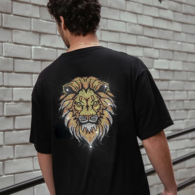 1 Pc Lion Rhinestone Iron on Hotfix Transfer Decal, Bling DIY Patch Clothing Repair Applique T-Shirt Vest Shoes Hat Jacket Decor Clothing DIY Accessories - Image 6